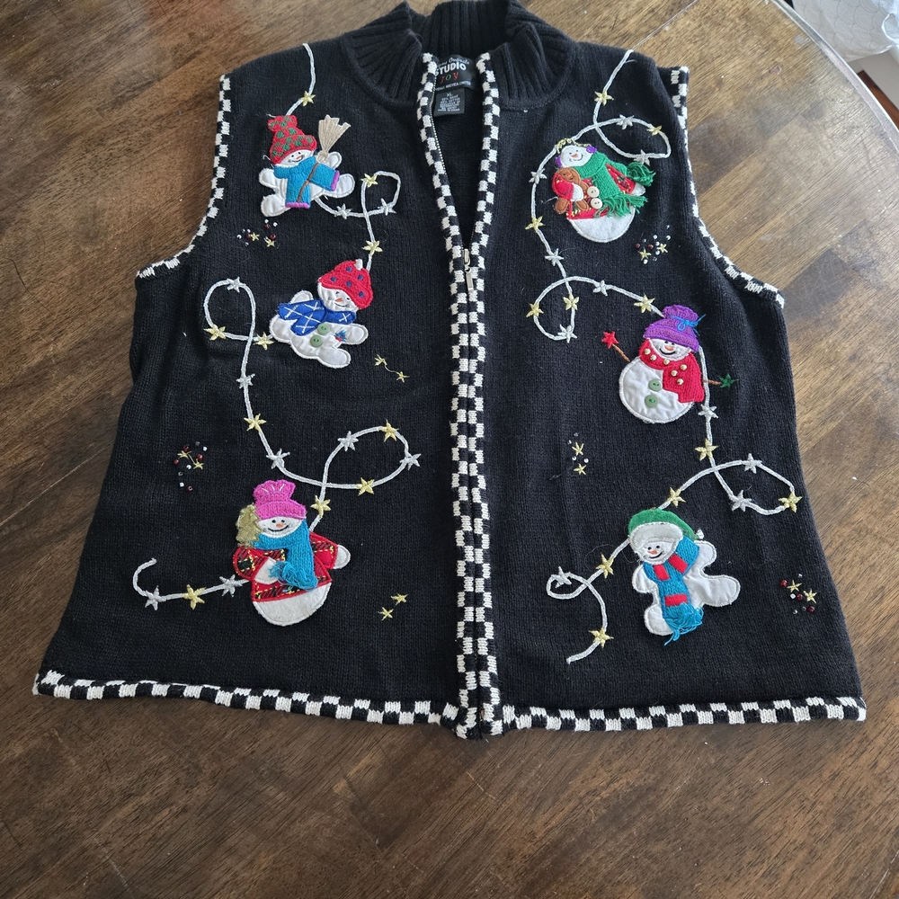 Designers Originals Black Vest with Snowman Embroidery